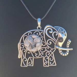 Classy White Turquoise elephant with 24 inch cord
